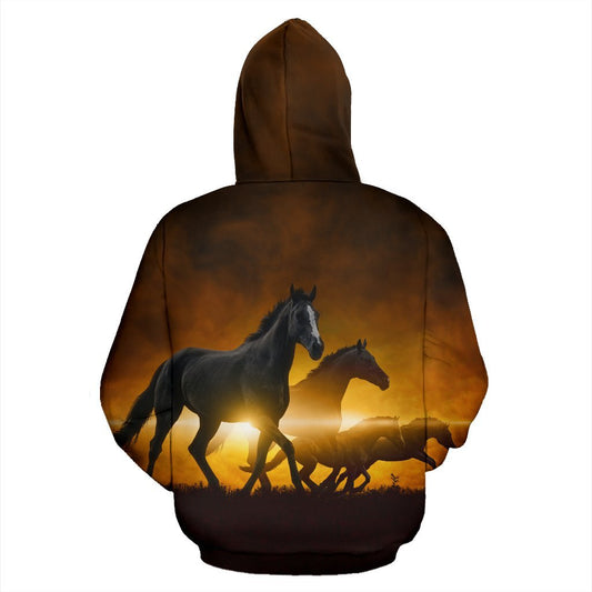 Black Horses riding Women Men Zip Up Hoodie