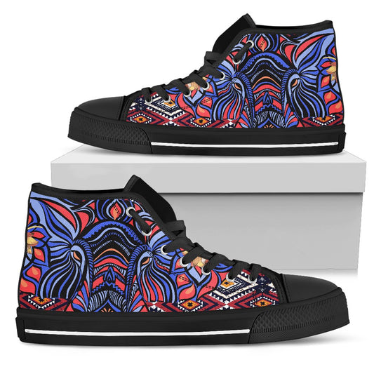 Blue Elephant Indian Mandala Men High Top Canvas Shoes