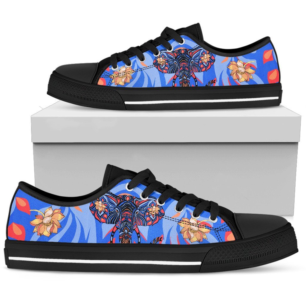 Blue Elephant Indian Mandala Men Low Top Canvas Shoes