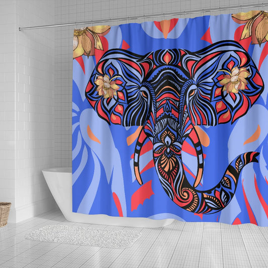 Blue Elephant Indian Mandala Shower Curtain