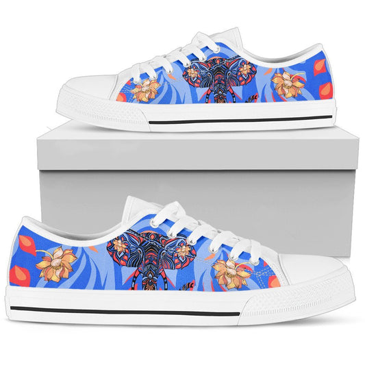 Blue Elephant Indian Mandala Women Low Top Canvas Shoes