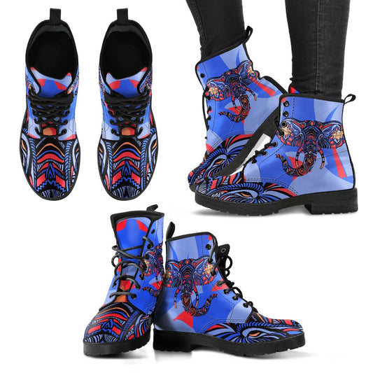 Blue Elephant Indian Mandala Women & Men Leather Boots