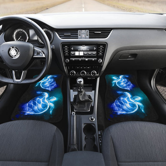 Blue Neon Sea Turtle Print Car Floor Mats