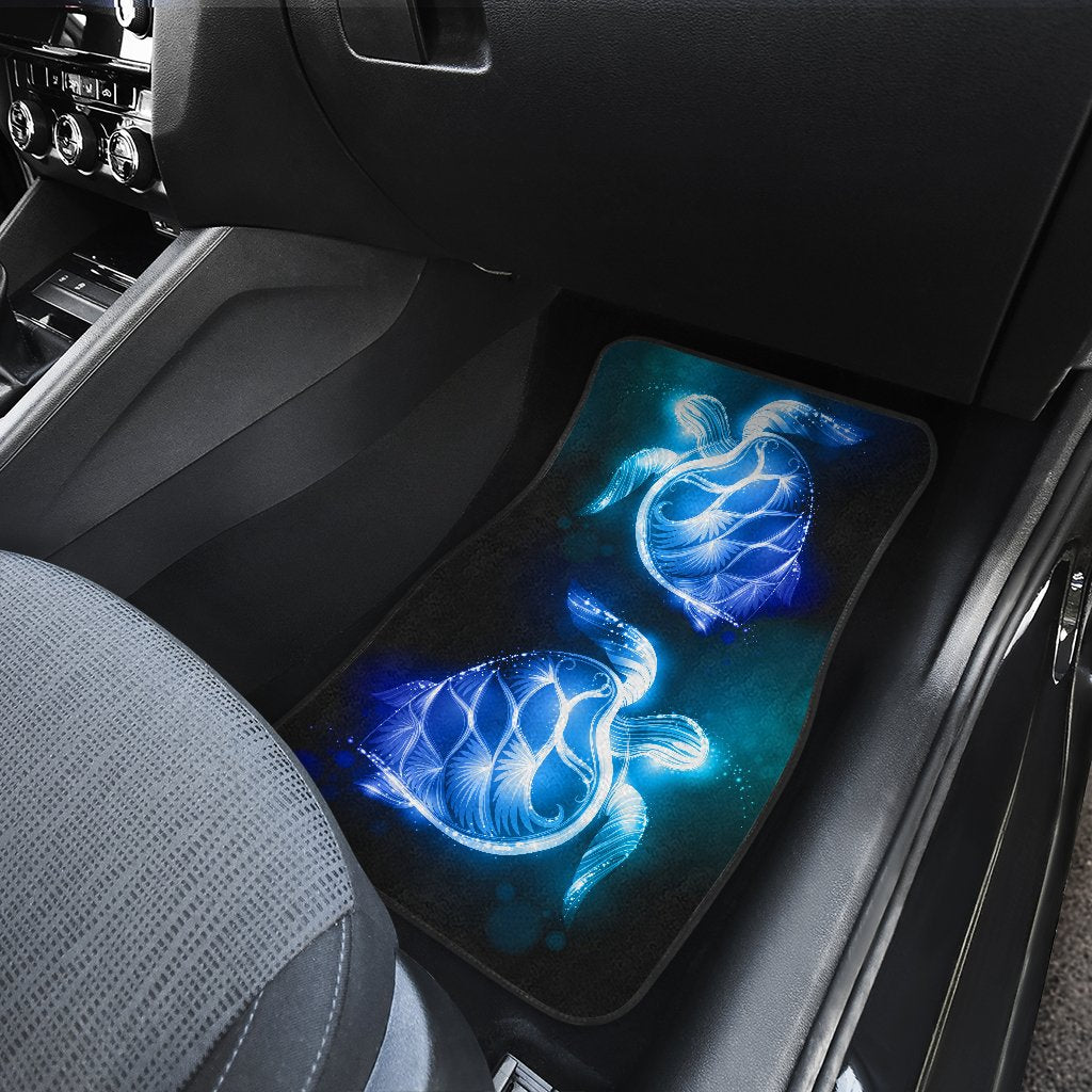 Blue Neon Sea Turtle Print Car Floor Mats