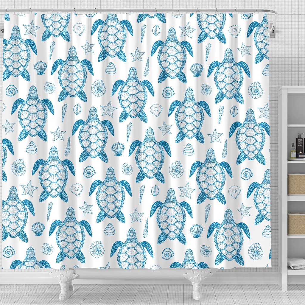 Blue Sea Turtle Pattern Shower Curtain