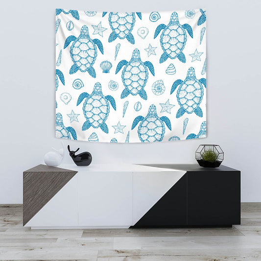 Blue Sea Turtle Pattern Wall Tapestry