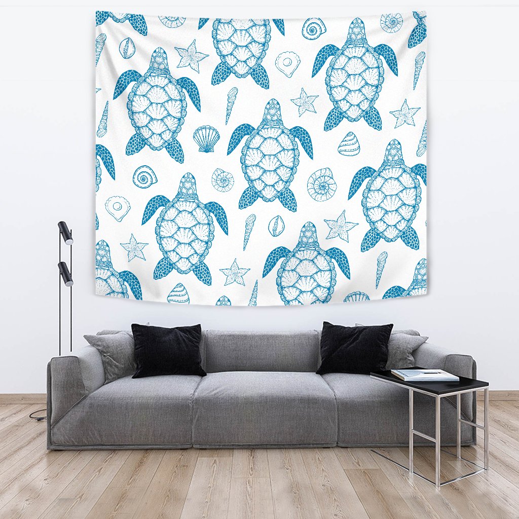 Blue Sea Turtle Pattern Wall Tapestry