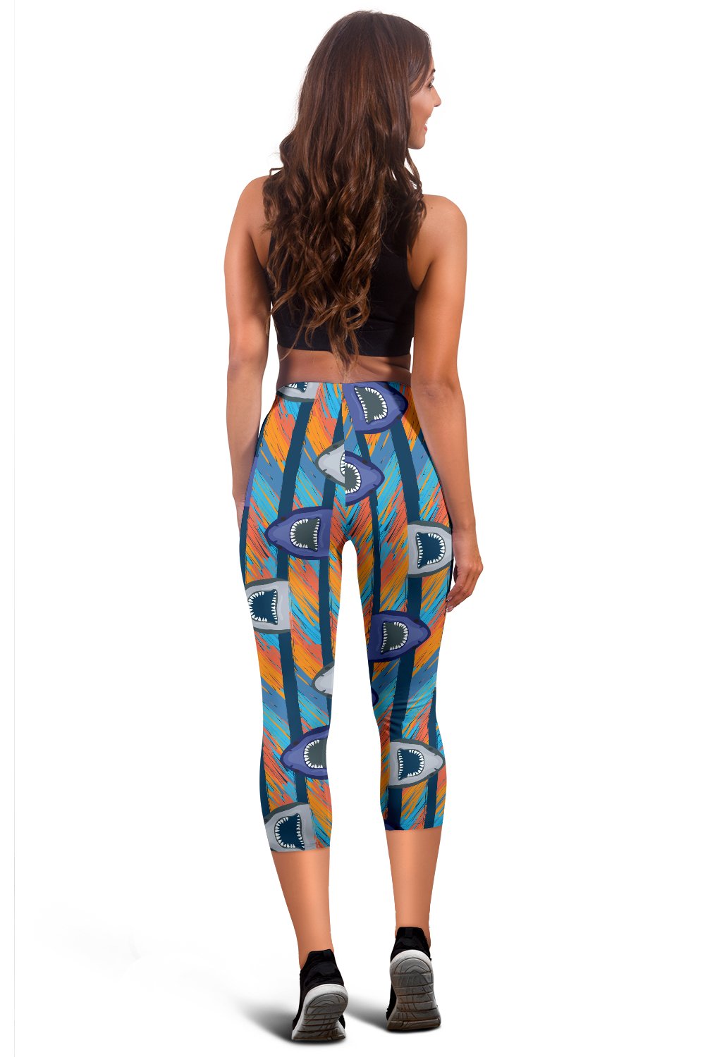 Blue Shark Pattern Women Capris