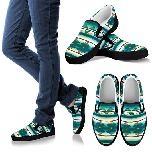 Blue Tribal Aztec Women Slip On Shoes