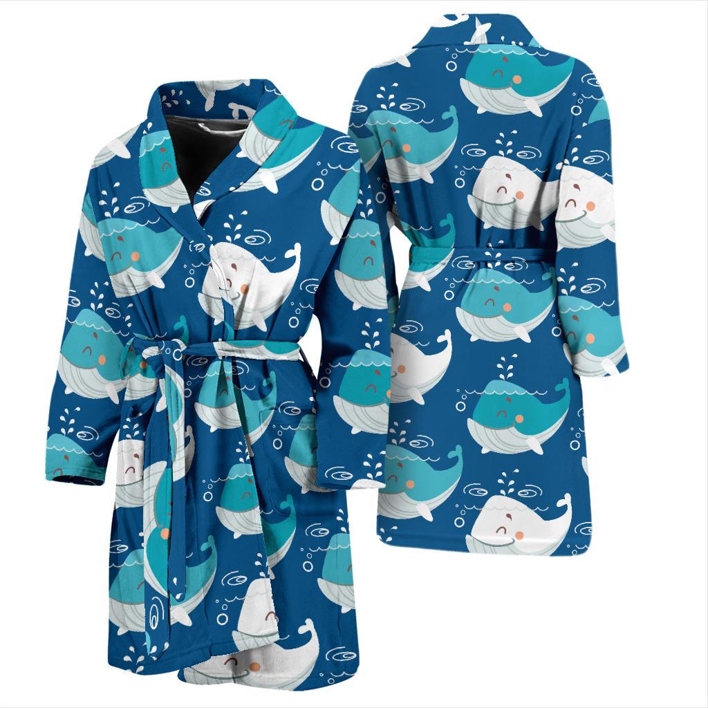 Blue Whale Pattern Print Design 01 Men Bathrobe-JORJUNE.COM