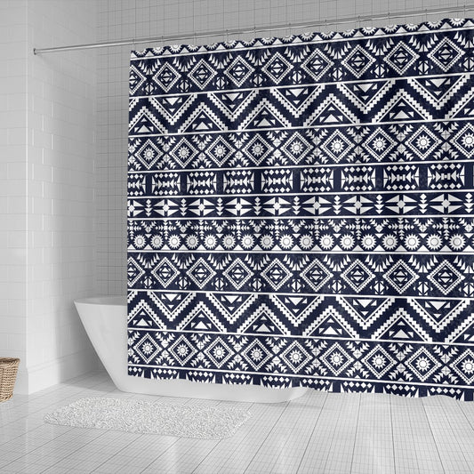 Blue White Tribal Aztec Shower Curtain