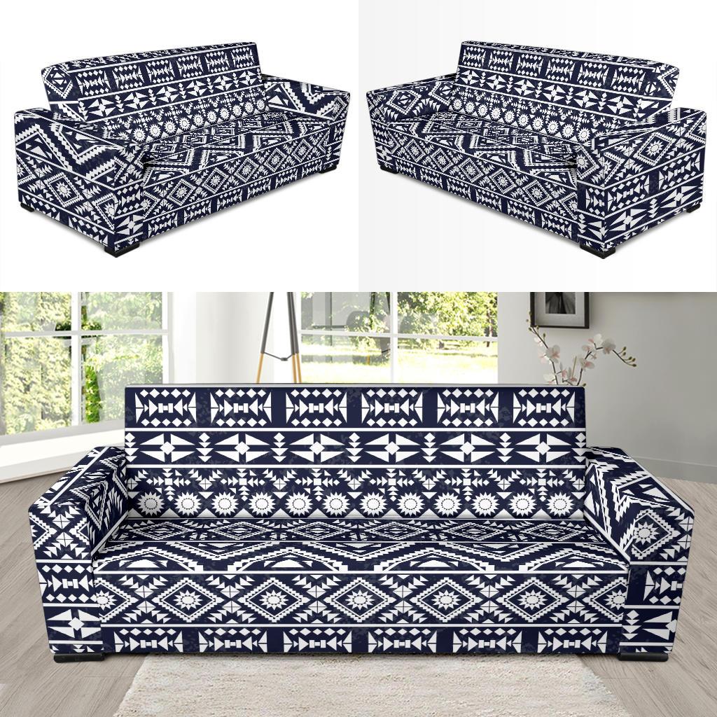 Blue White Tribal Aztec Sofa Slipcover-JORJUNE.COM