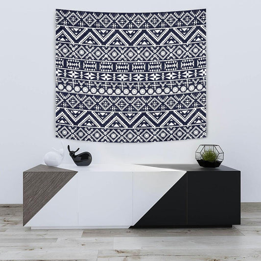 Blue White Tribal Aztec Tapestry