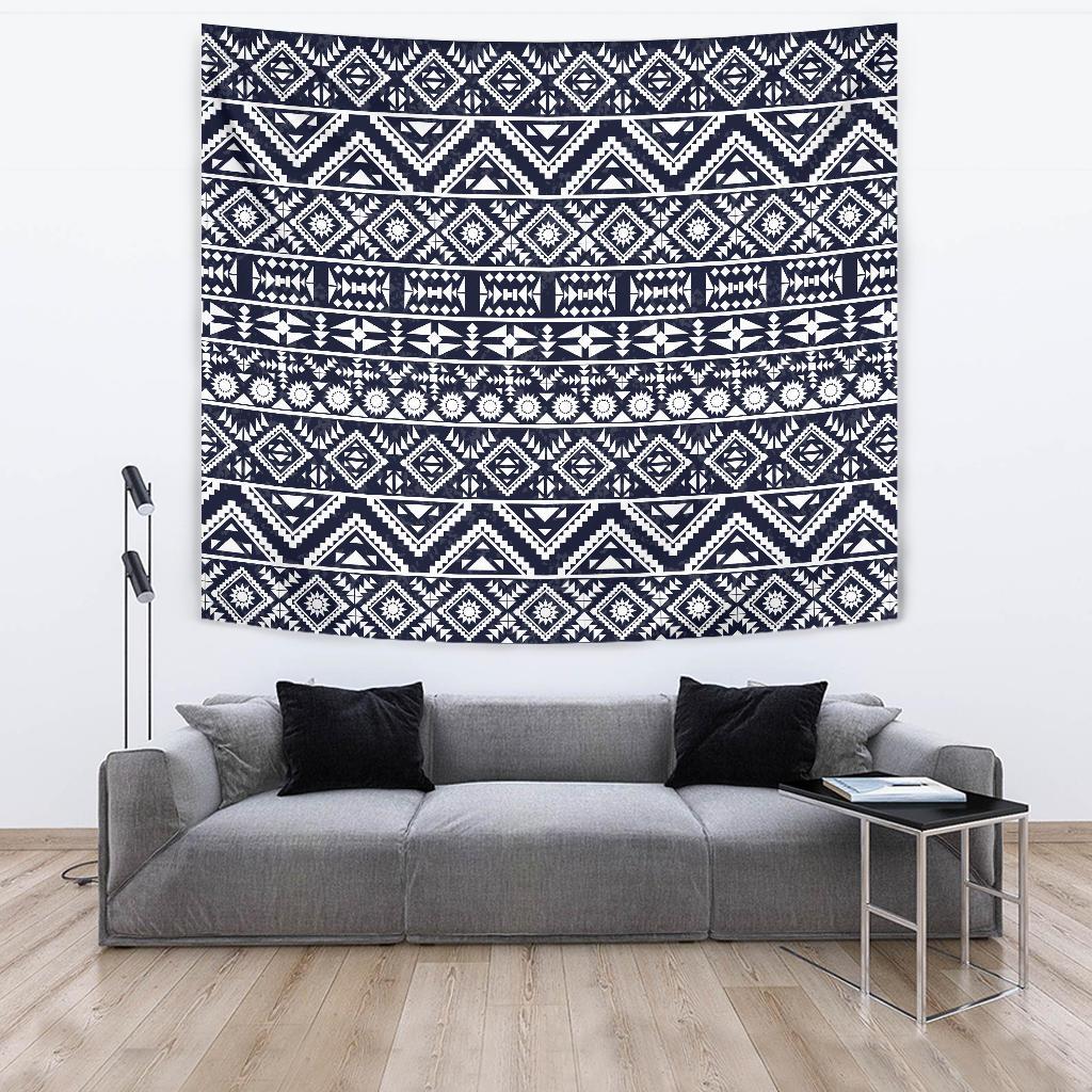 Blue White Tribal Aztec Tapestry