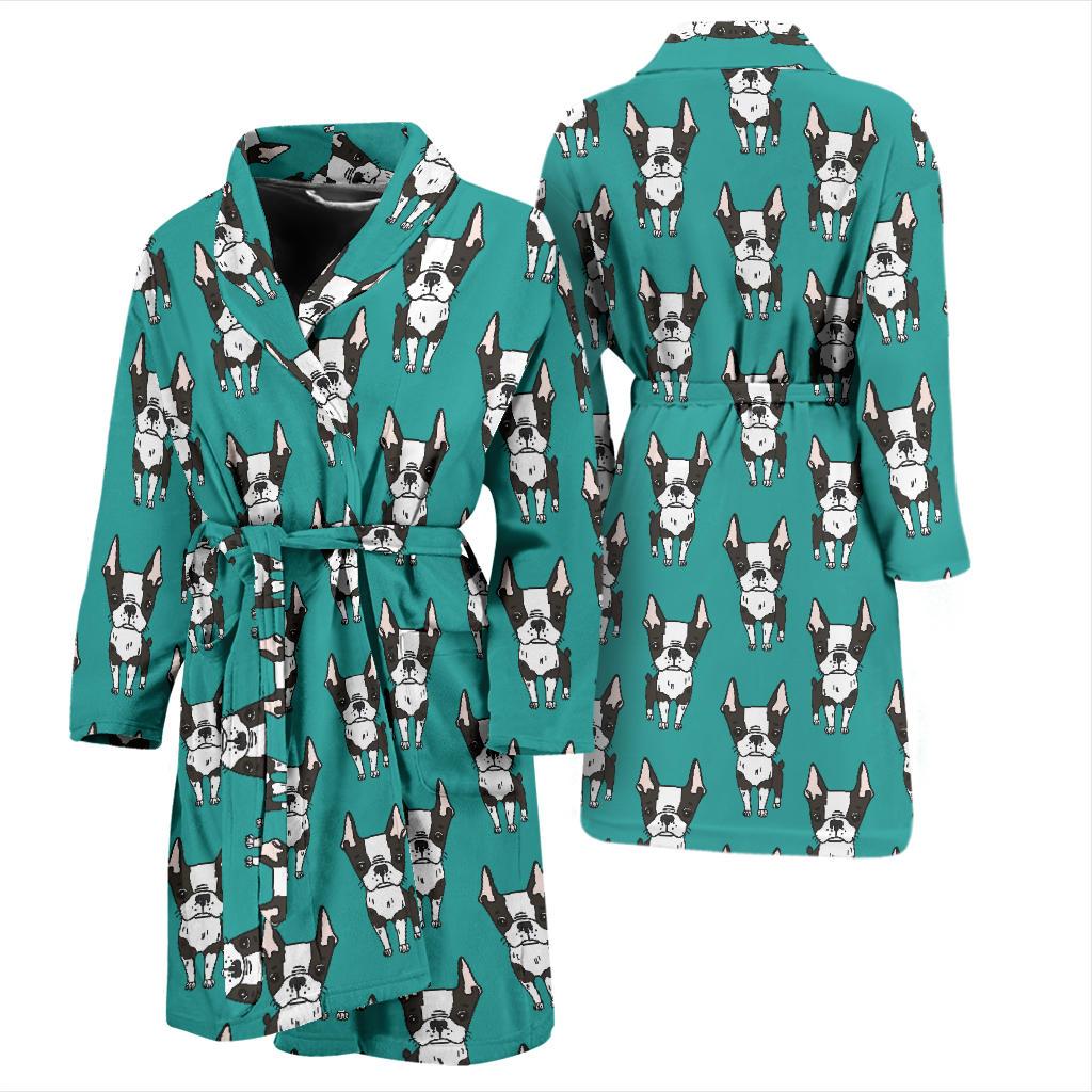 Boston Terrier Pattern Print Design 04 Men Bathrobe-JORJUNE.COM