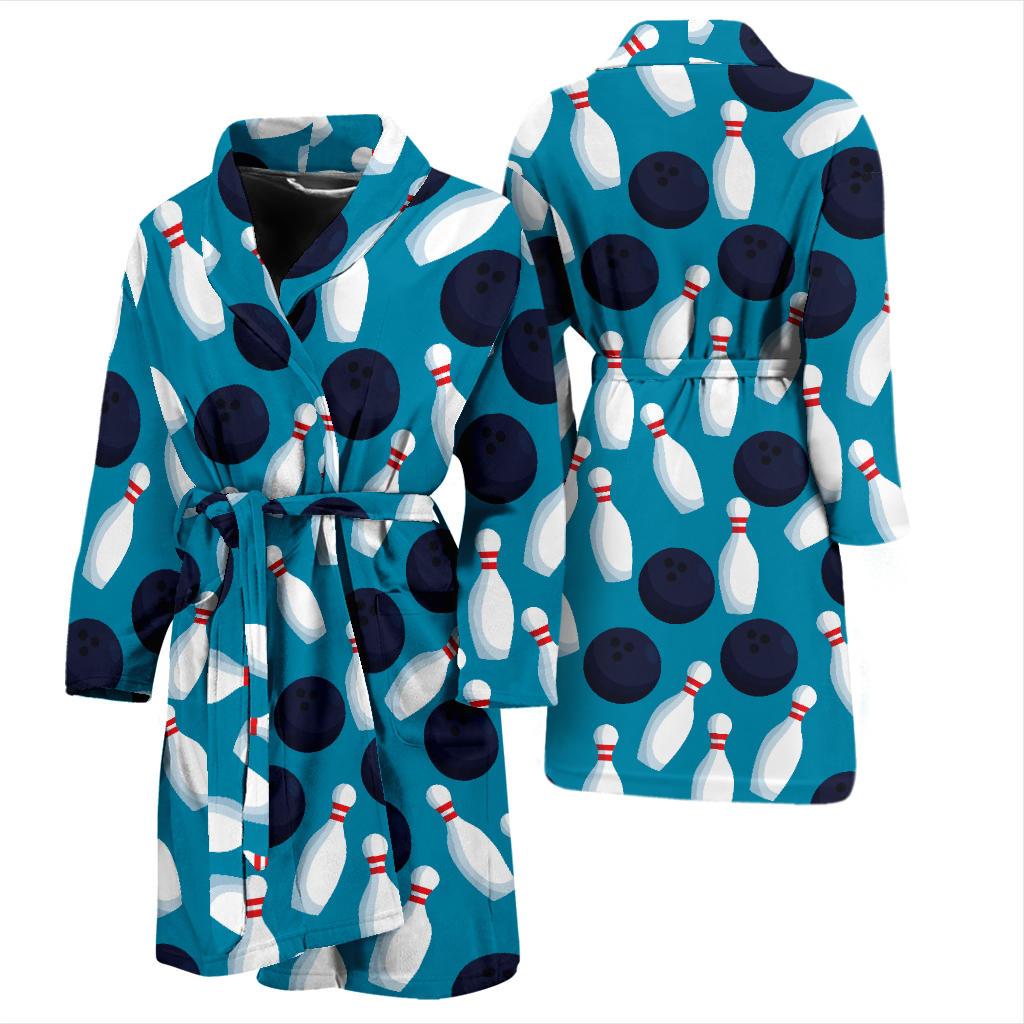 Bowling Pin Pattern Print Design 010 Men Bathrobe-JORJUNE.COM