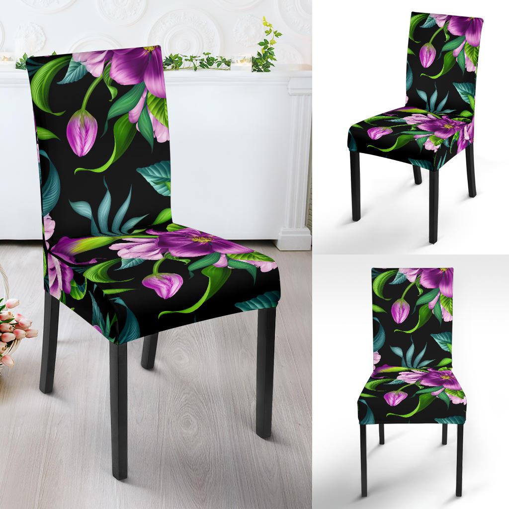 Bright Purple Floral Pattern Dining Chair Slipcover-JORJUNE.COM