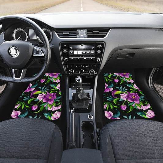 Bright Purple Floral Pattern Front and Back Car Floor Mats