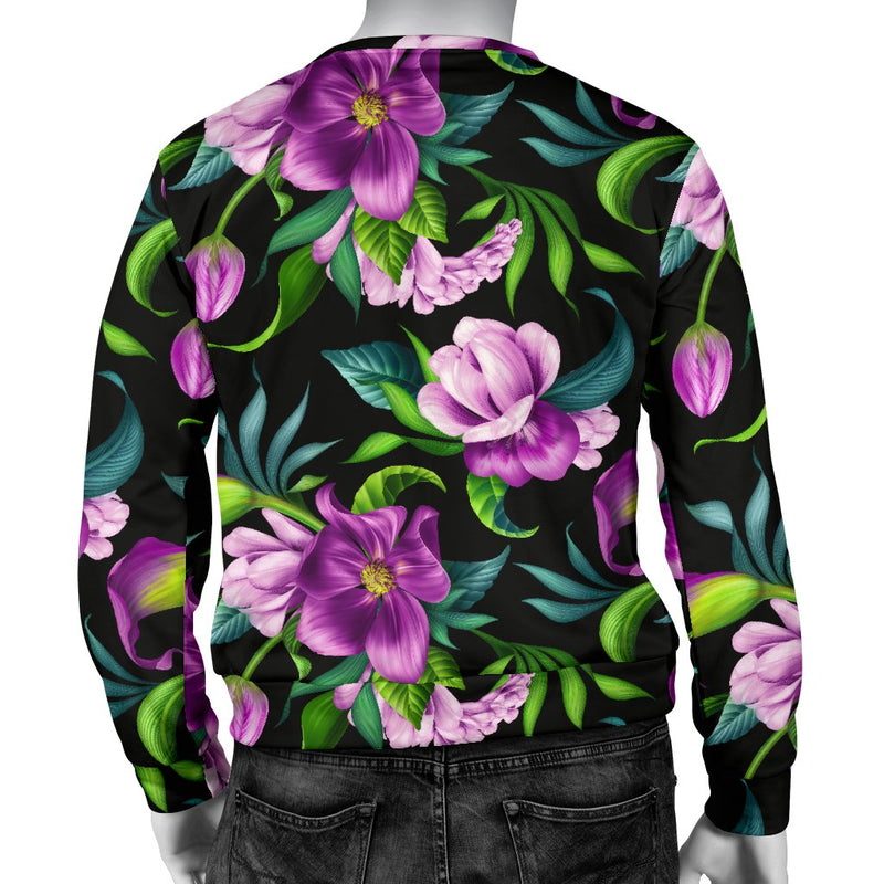 Bright Purple Floral Pattern Men Crewneck Sweatshirt