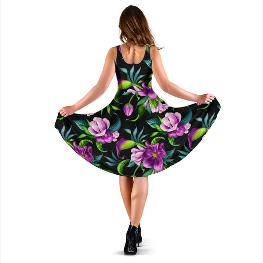Bright Purple Floral Pattern Sleeveless Mini Dress