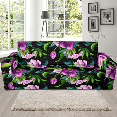 Bright Purple Floral Pattern Sofa Slipcover-JORJUNE.COM