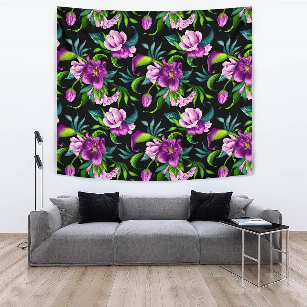 Bright Purple Floral Pattern Tapestry