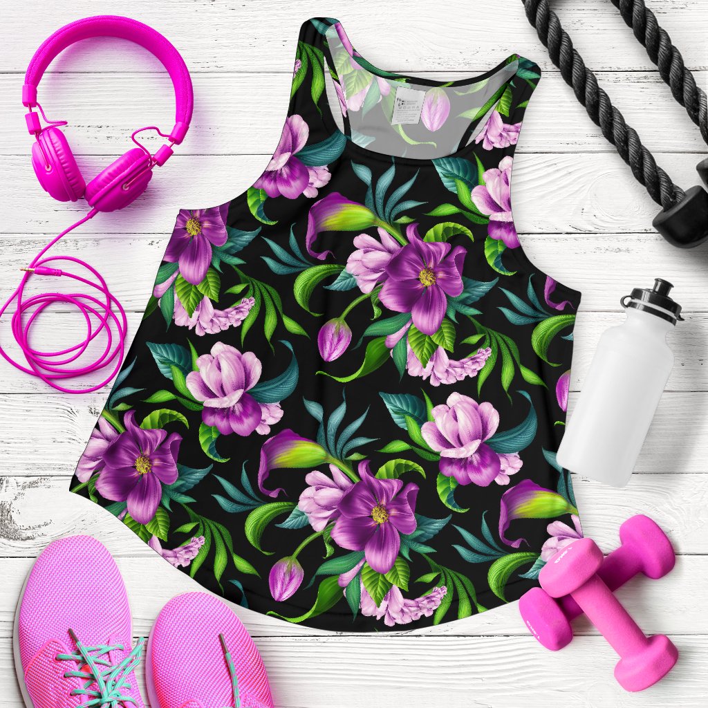 Bright Purple Floral Pattern Women Racerback Tank Top