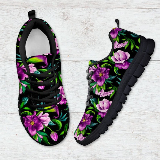 Bright Purple Floral Pattern Women Sneakers