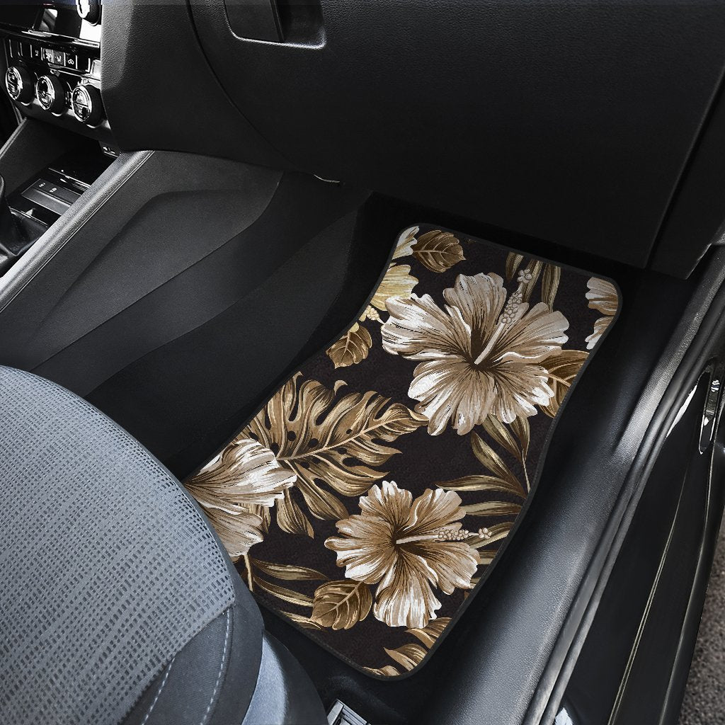 Brown Hibiscus Tropical Car Floor Mats