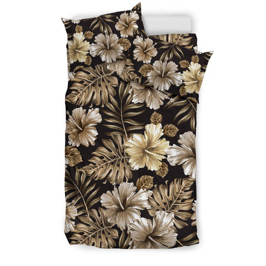Brown Hibiscus Tropical Duvet Cover Bedding Set