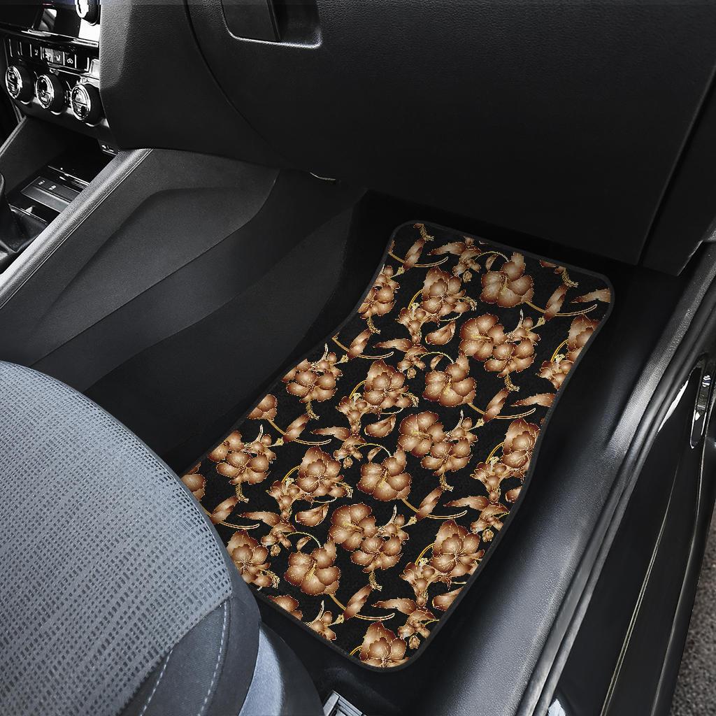 Brown Hibiscus Pattern Print Design HB06 Car Floor Mats-JorJune