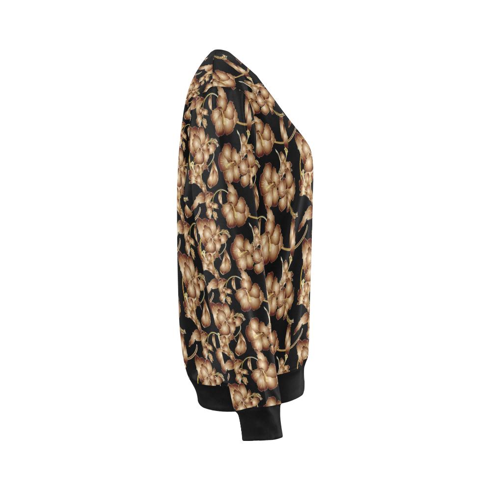 Brown Hibiscus Pattern Print Design HB06 Women Long Sleeve Sweatshirt-JorJune