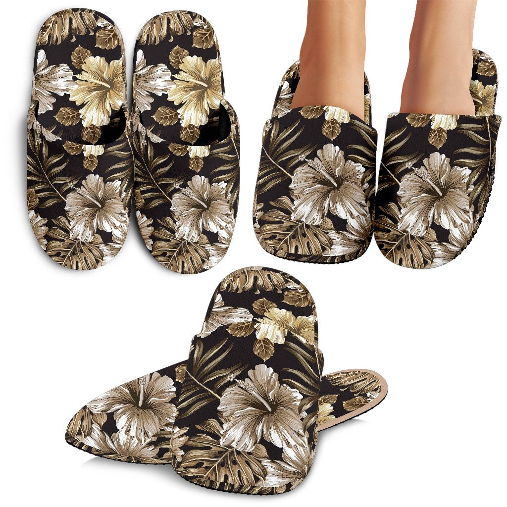 Brown Hibiscus Tropical Slippers
