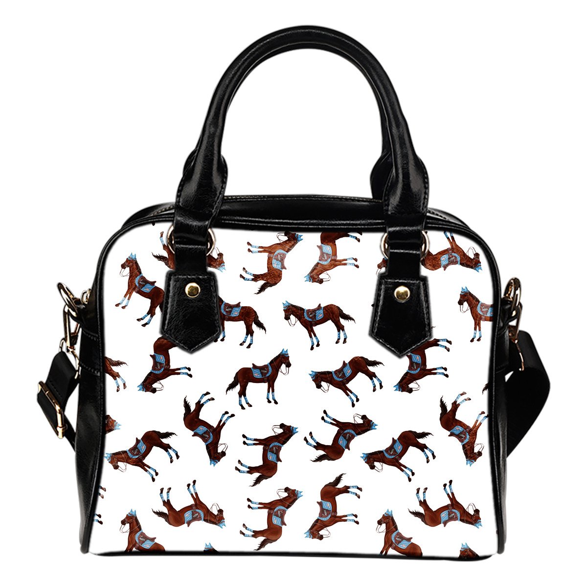 Brown Horse Pattern Leather Shoulder Handbag