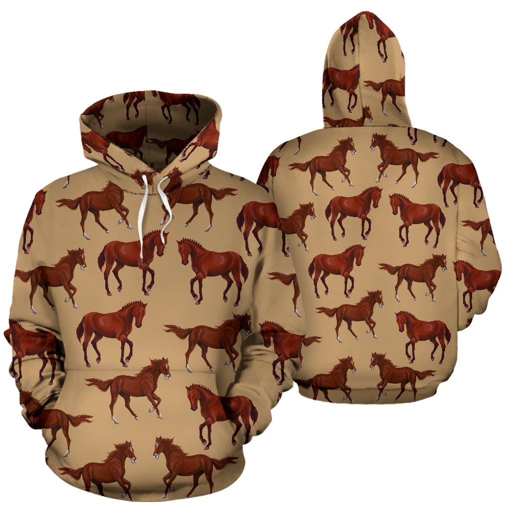 Brown Horse Print Pattern All Over Print Hoodie