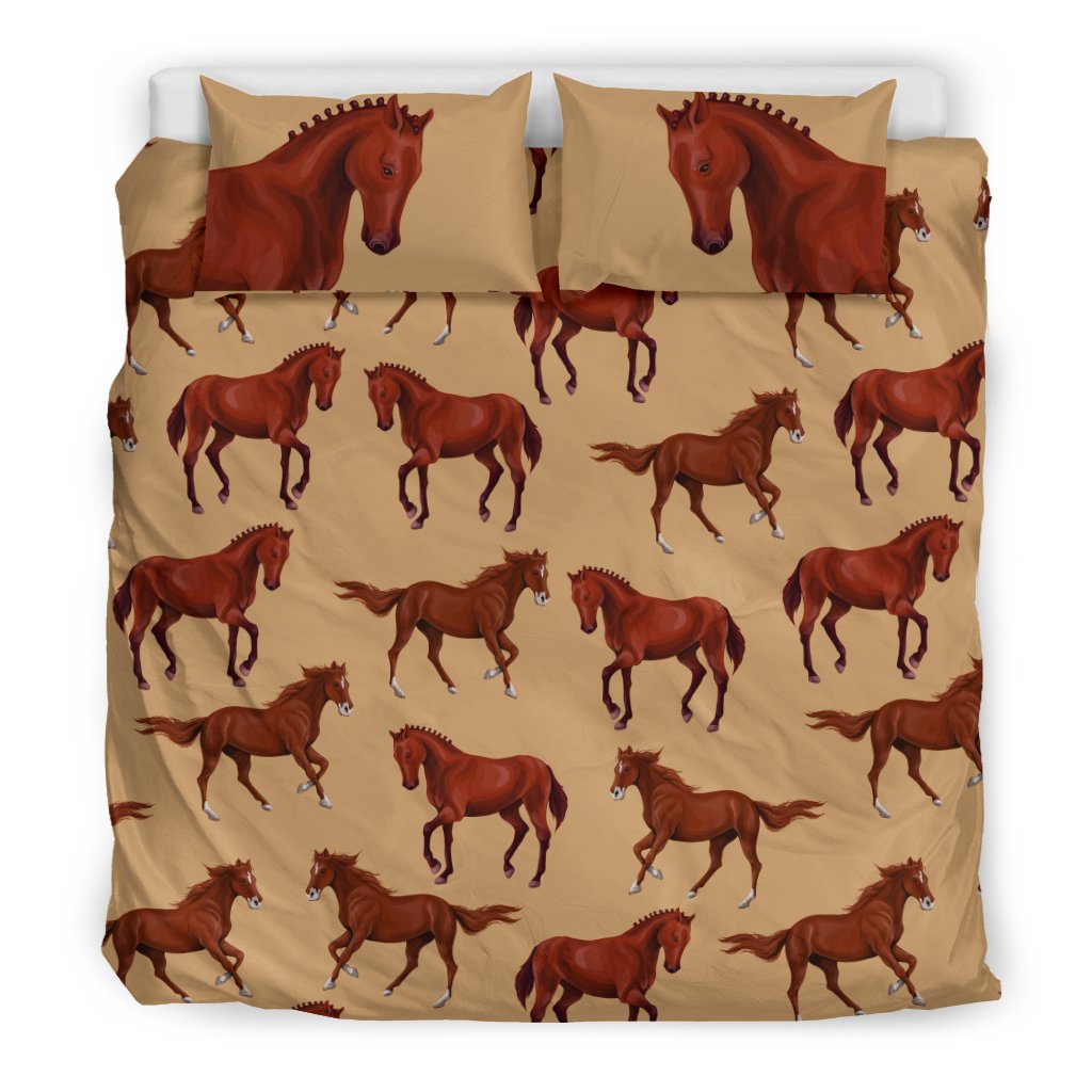 Brown Horse Print Pattern Duvet Cover Bedding Set