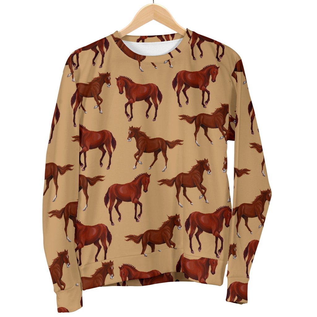 Brown Horse Print Pattern Women Crewneck Sweatshirt