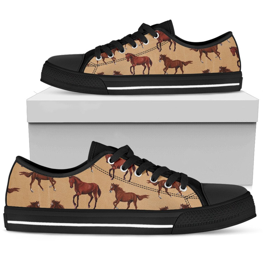 Brown Horse Print Pattern Women Low Top Shoes