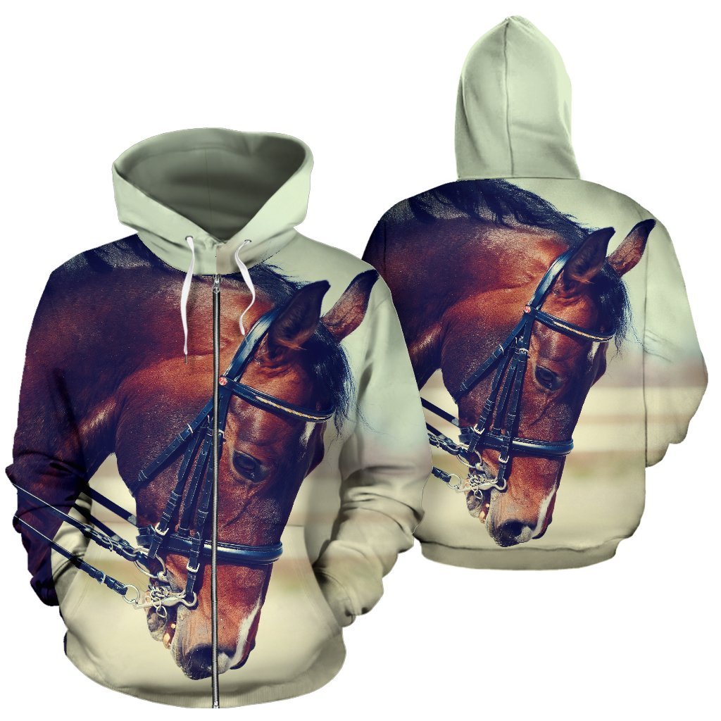 Brown Horse Women Men Zip Up Hoodie
