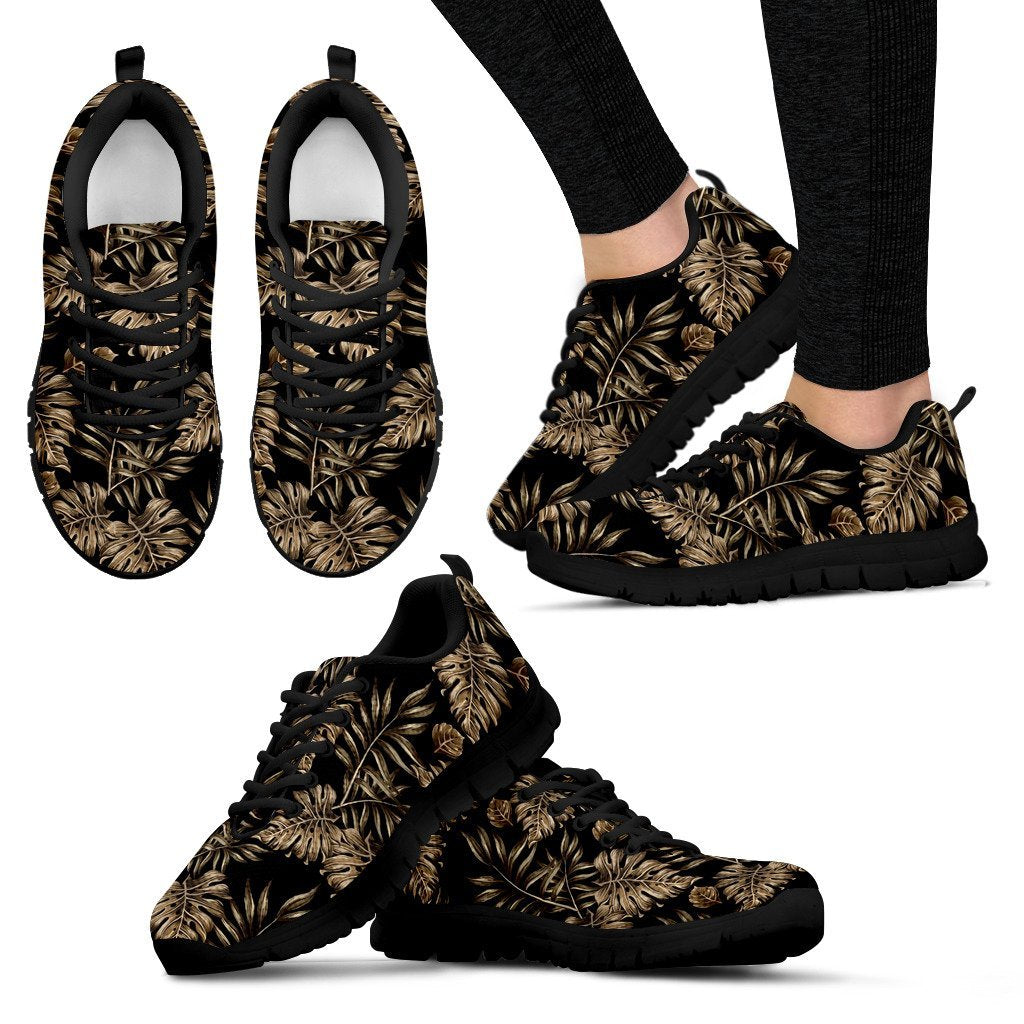 Brown Tropical Palm Leaves Women Sneakers