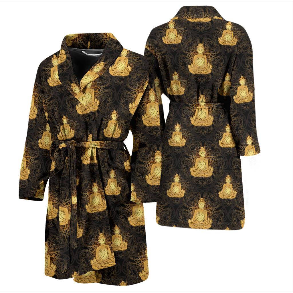 Buddha Pattern Print Design 02 Men Bathrobe-JORJUNE.COM