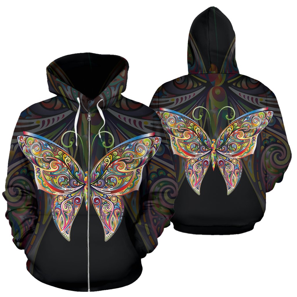 Butterfly Art All Over Zip Up Hoodie