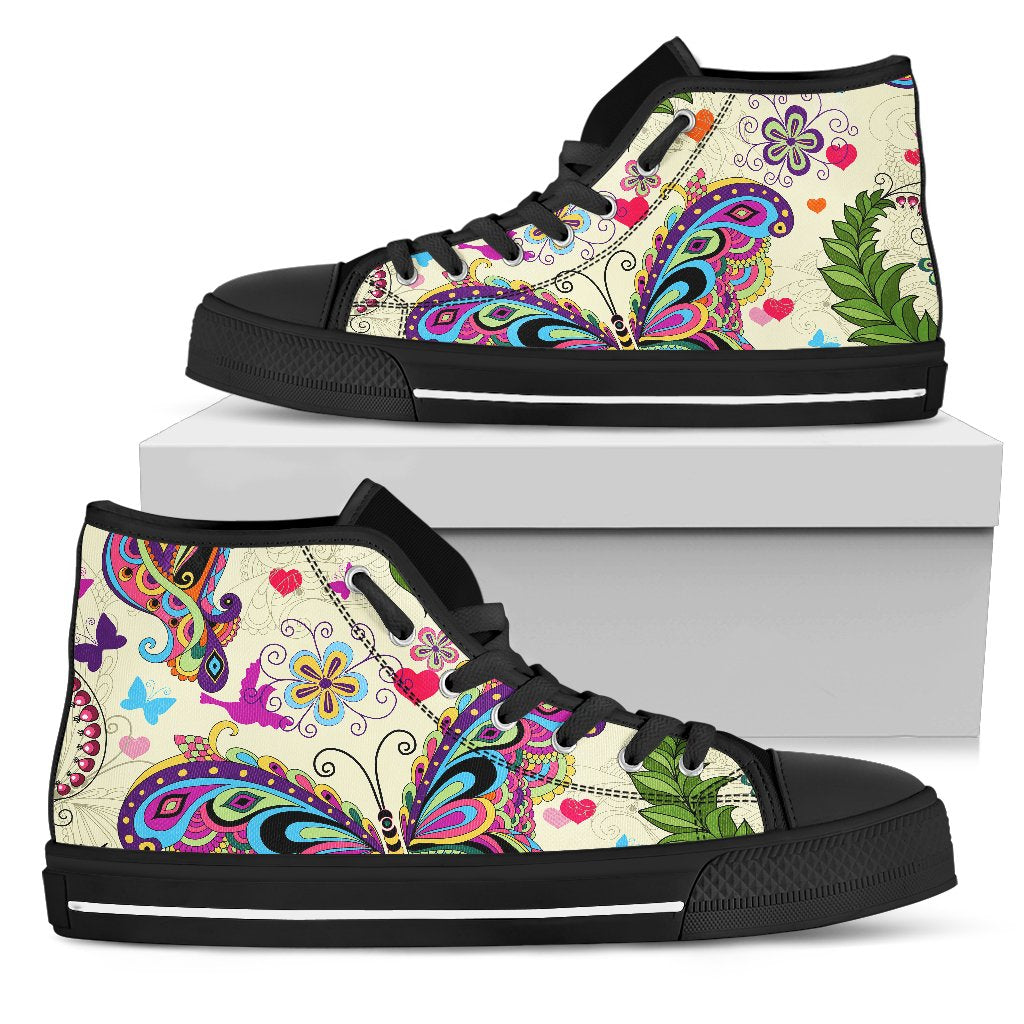 Butterfly Colorful Indian Style Women High Top Shoes