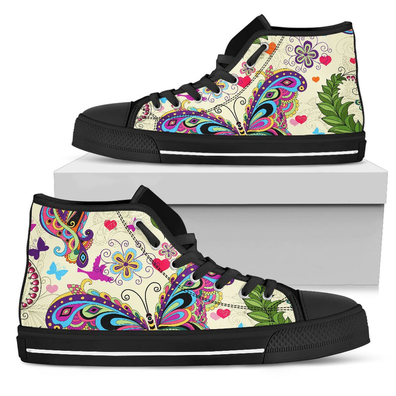 Butterfly Colorful Indian Style Women High Top Shoes