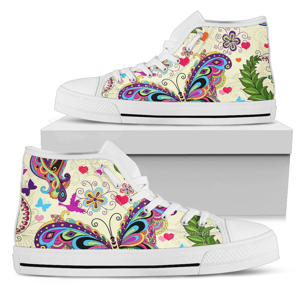 Butterfly Colorful Indian Style Women High Top Shoes
