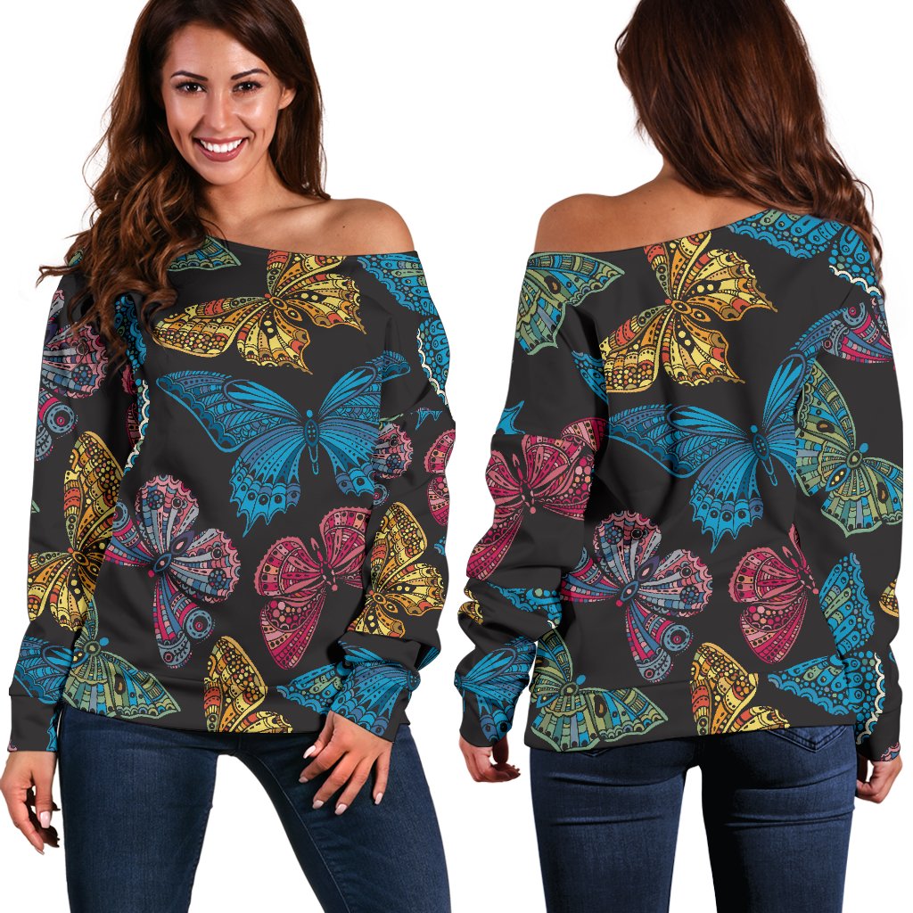 Butterfly Mandala Style Off Shoulder Sweatshirt