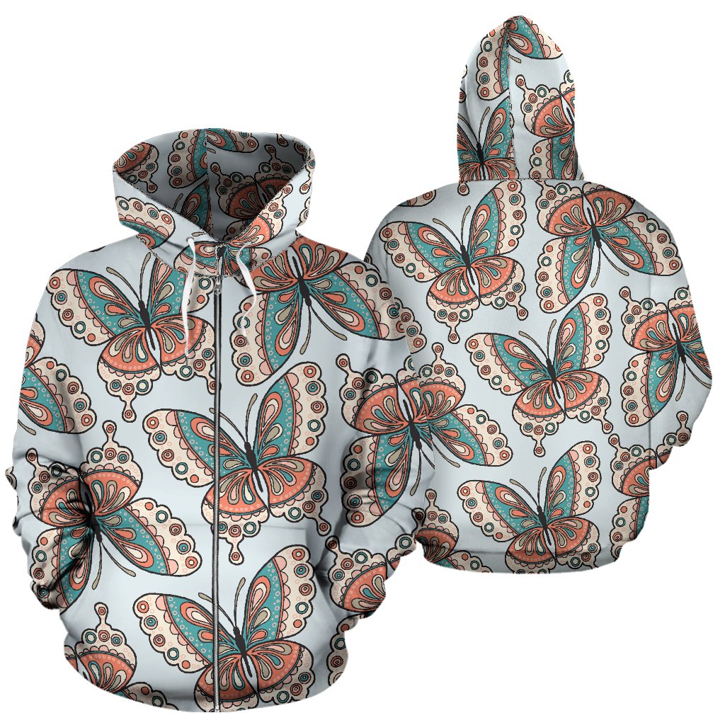 Butterfly Pattern All Over Zip Up Hoodie
