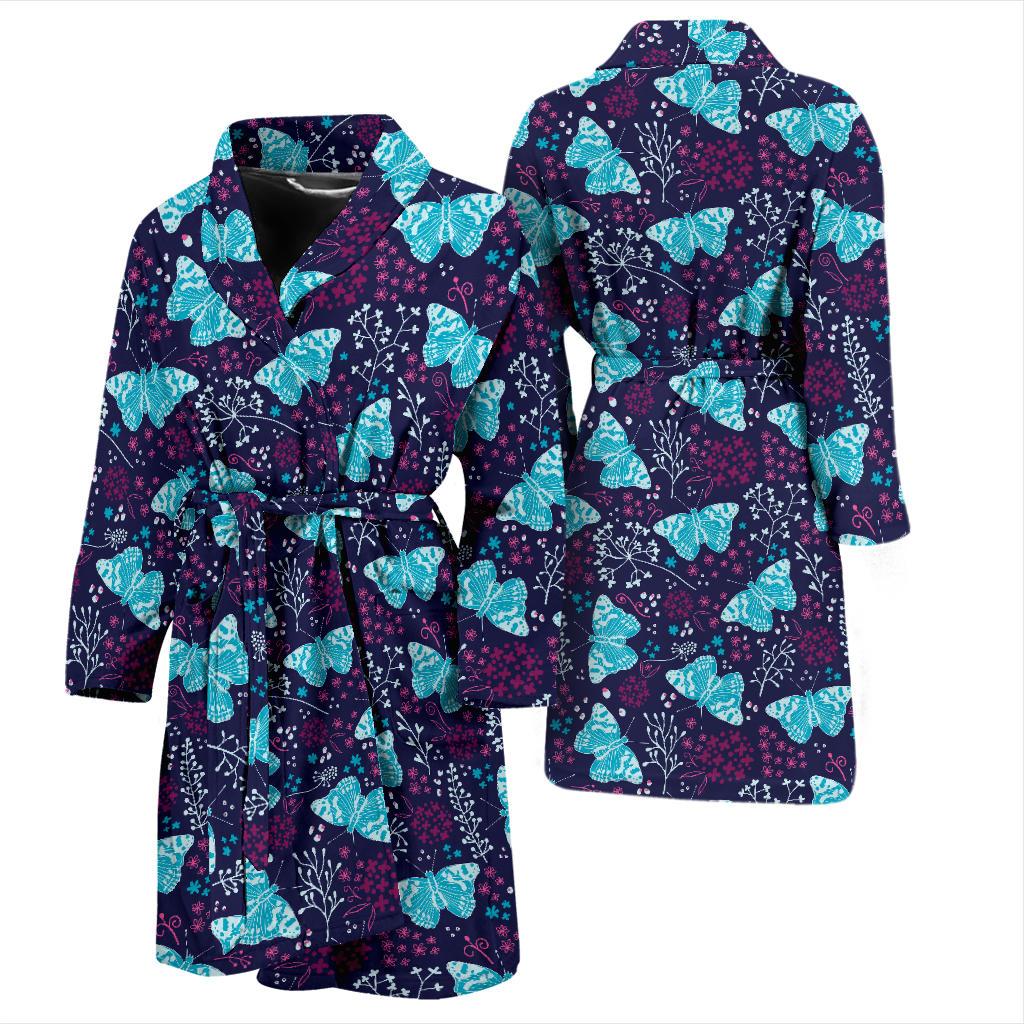 Butterfly Pattern Print Design 011 Men Bathrobe-JORJUNE.COM