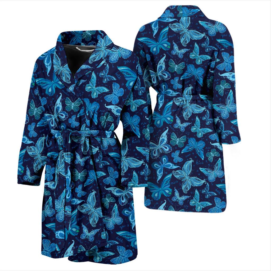 Butterfly Pattern Print Design 03 Men Bathrobe-JORJUNE.COM