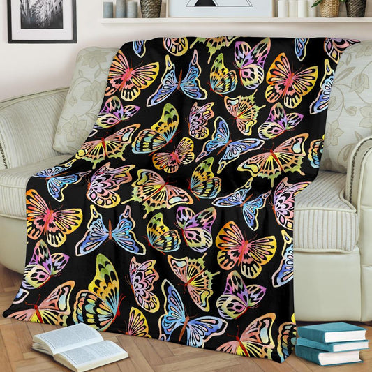 Butterfly Water Color Rainbow Fleece Blanket